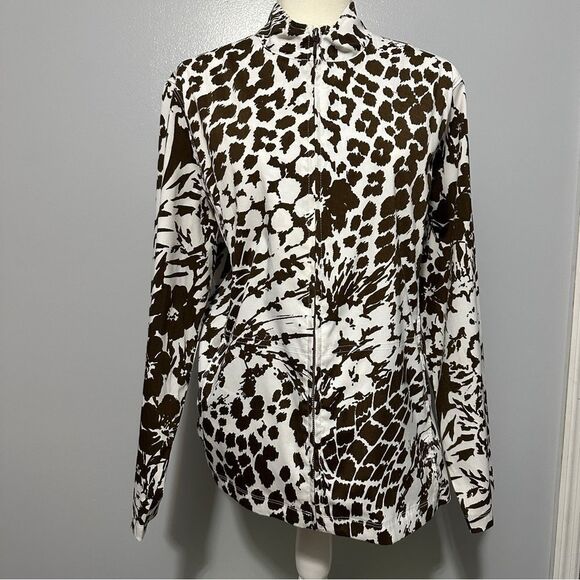 Chico’s brown and white zip up lightweight jacket with pockets size 3 - Picture 2 of 8